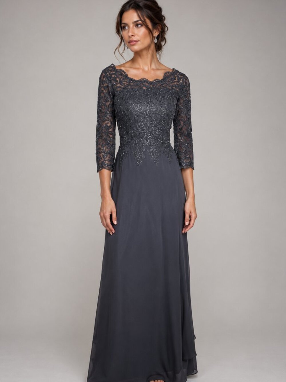 HY Womens 8 Black Floral Lace Sheer Sleeves Full Length Prom Cocktail Dress
